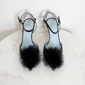 NEW Frances Valentine Willow Mink Fluffy Pom Pom Heels Size 5